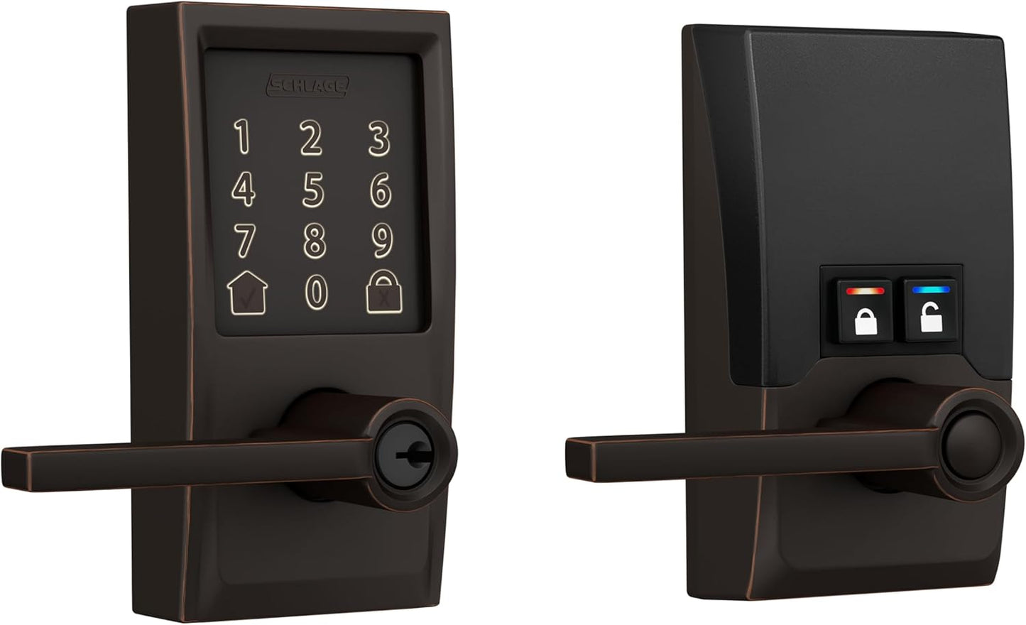 Schlage FE789WBCEN716LAT Encode Century WiFi Latitude Lever Smart Keyless Entry Touchscreen Door Lock, Aged Bronze