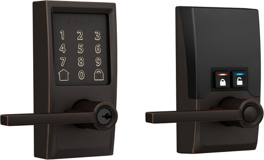 Schlage FE789WBCEN716LAT Encode Century WiFi Latitude Lever Smart Keyless Entry Touchscreen Door Lock, Aged Bronze