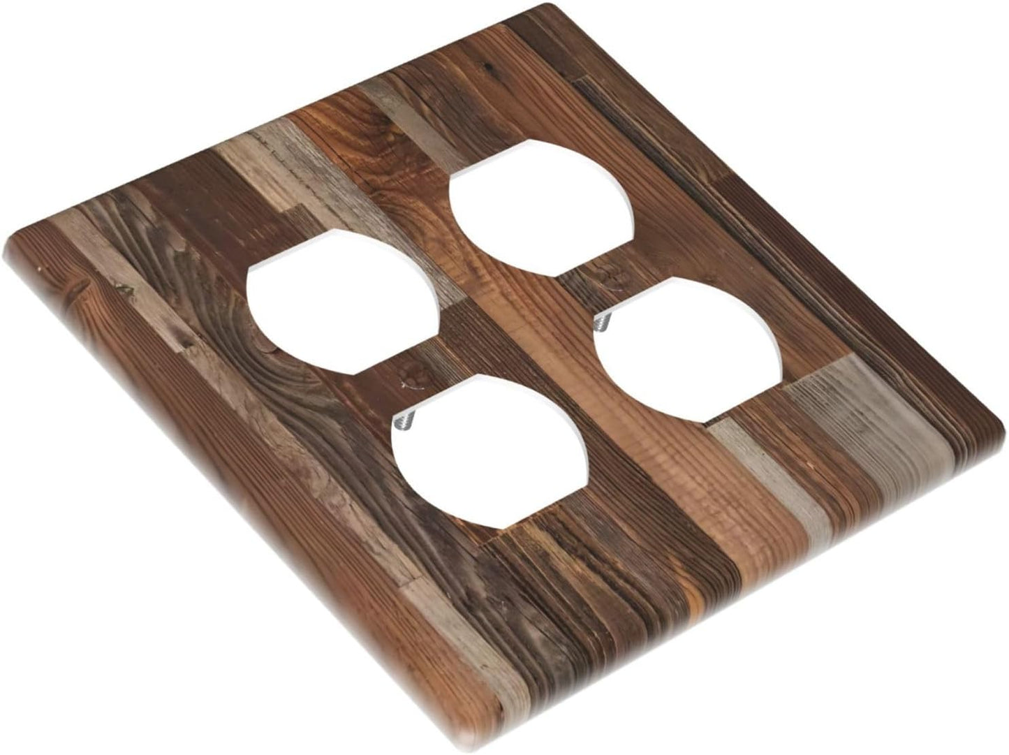 Vintage Brown Wooden Boards Print Wood Grain Outlet Covers 2 Gang Double Duplex Decorative Light Switch Covers Electrical Wallplates Socket Faceplate for Farmhouse Home Decor