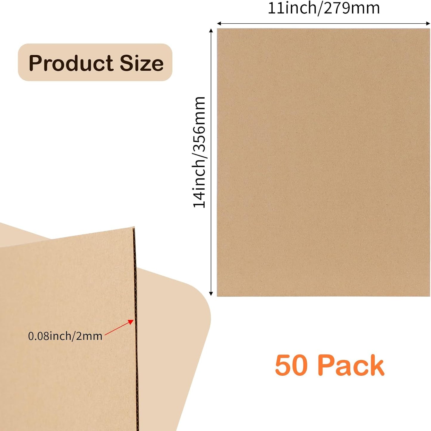 Calenzana 50 Pack 11x14 Inch Brown Corrugated Cardboard Sheets Flat Cardboard Sheets for Packing Mailing Divider and DIY Crafts