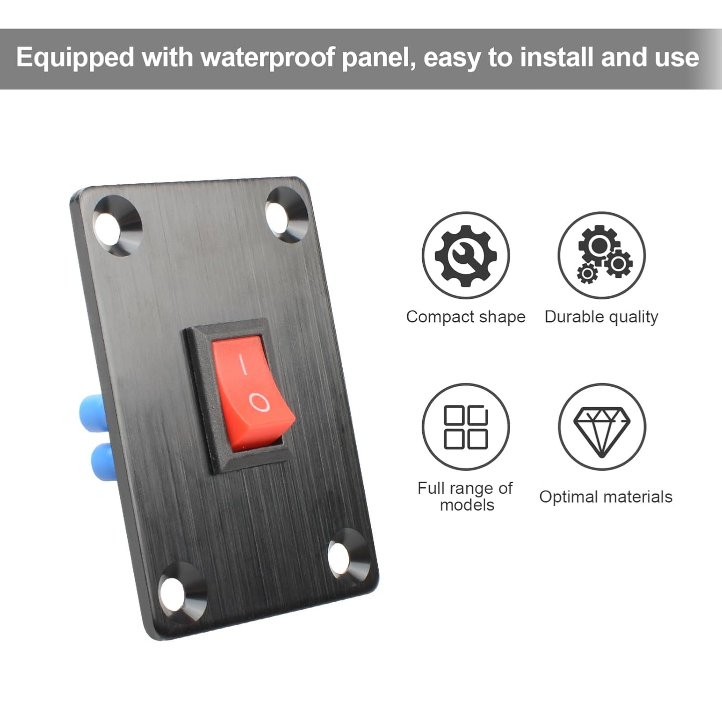 1Pcs Red KCD1 Boat Rocker Switch 2-Position 2-Pin SPST Panel Switch 6A 250VAC 10A 125VAC, with 4pcs FDFD2-187 Blue Terminals, CE