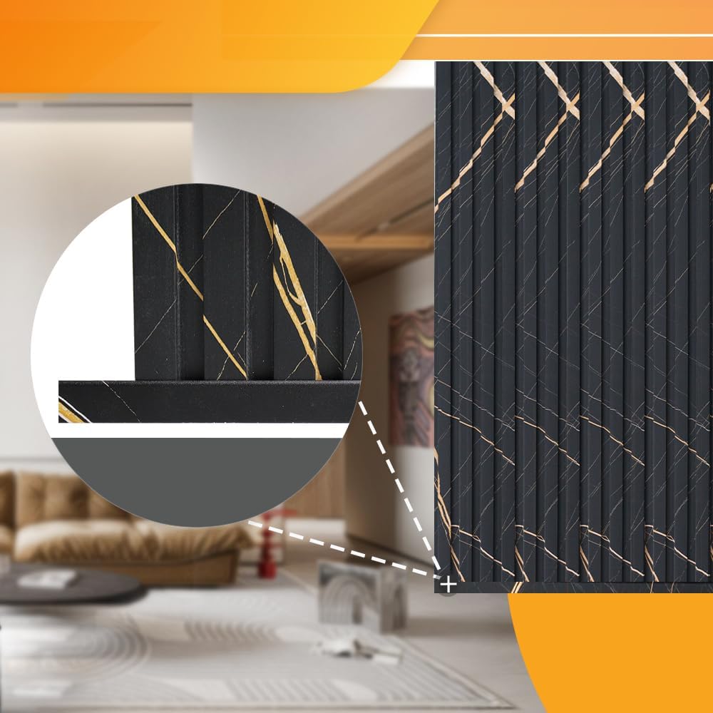 OUZUGIE 8-Pack 57 Inches, WPC Slat Wall Panel Trim,Corner Guard for Low Grille (Black Marble)