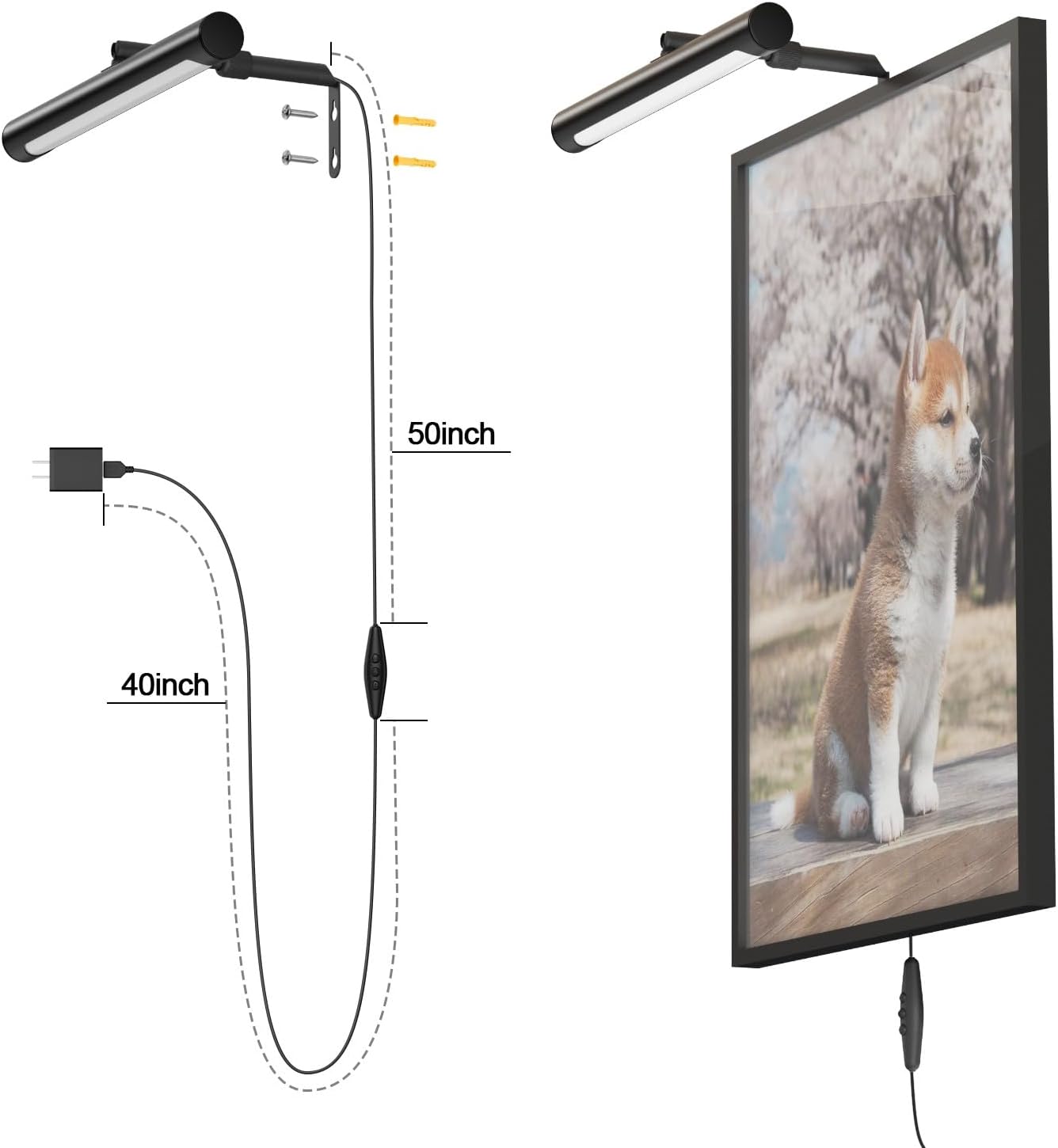 4W Picture Light Plug in, 12" Adjustable LED Art Light with Remote Control, Dimmable Wall Light for Picture Display Dartboard Art Work (Black)
