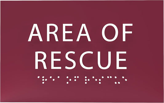 6" X4" Area of Rescue Sign - ADA Compliant Tactile Graphics Grade 2 Braille Text Wall Sign | Emergency Assistance, Refuge Place Sign for Schools, Offices, Apartments & Restaurants