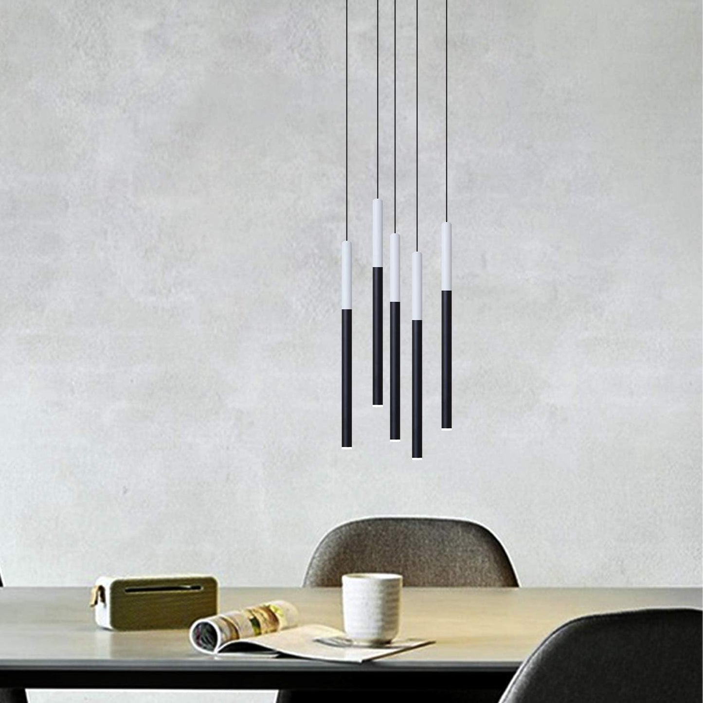 ALTAIR 5 Mini Pendant Lighting White-Black - LED Hanging Light Fixture for Kitchen Island, Bar, Foyer - Cluster Pendants - Dimmable, Adjustable Wire, Lamp Bulb Included