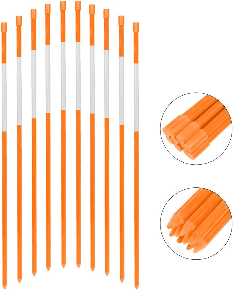 FiberMarker 20 Pack 48 Inch Driveway Markers for Snow Plowing Stakes, 1/4 Inch Dia Orange with Reflective Tape Driveway Reflectors, Hollow Snow Poles