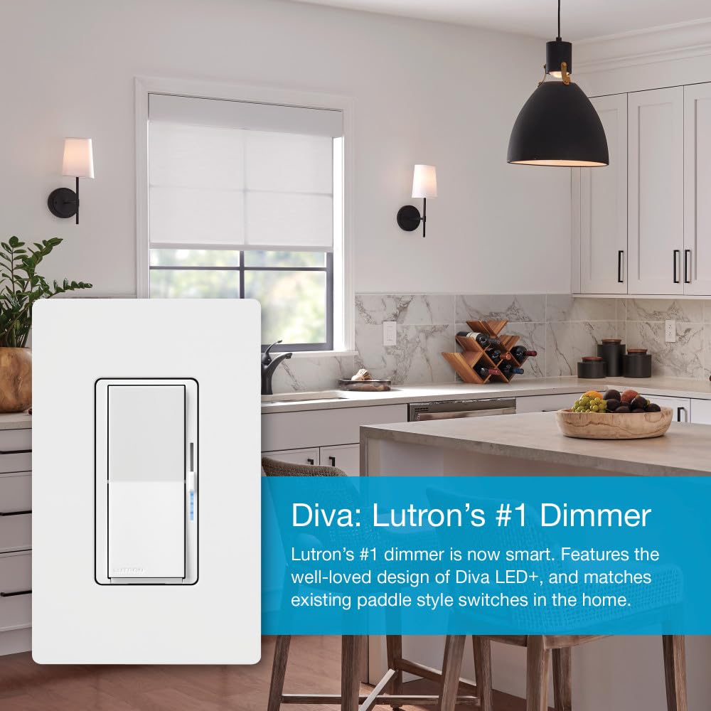Lutron Diva Smart Dimmer Switch for Caséta Smart Lighting | No Neutral Wire Required | DVRF-6L-BL | Black