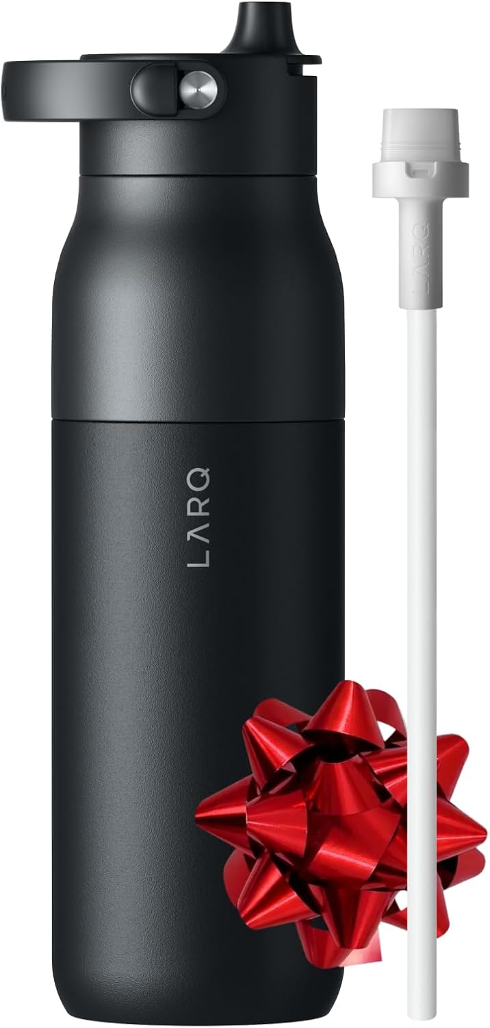 LARQ Bottle Swig Top 34oz - Insulated Stainless Steel Water Bottle With Built-In Silicone Handle | BPA Free | Reusable Water Bottle for Sports, Gym, and Travel, Obsidian Black