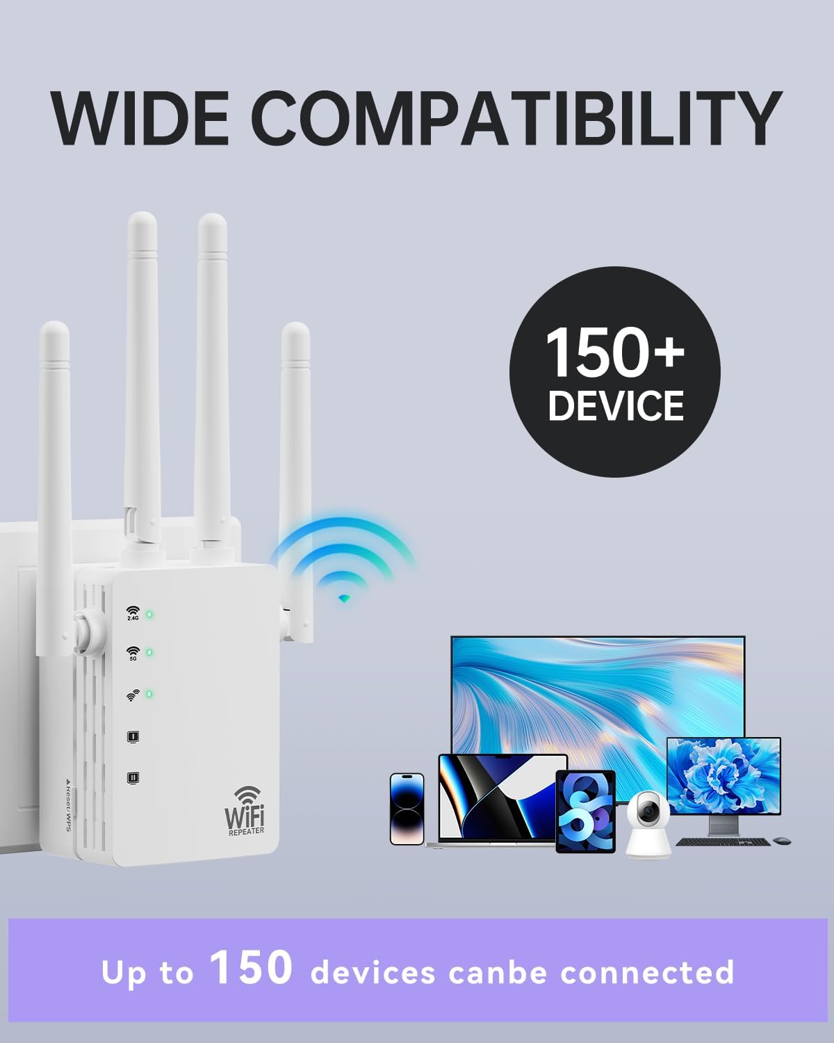 WiFi Extender Signal Booster, 1200Mbps Dual Band 2.4G&5.0G Signal WiFi Booster, WiFi Extender Covers Up to 13888 Sq.ft and 150+ Devices, WiFi Repeater with Ethernet Port - Internet Booster for Home