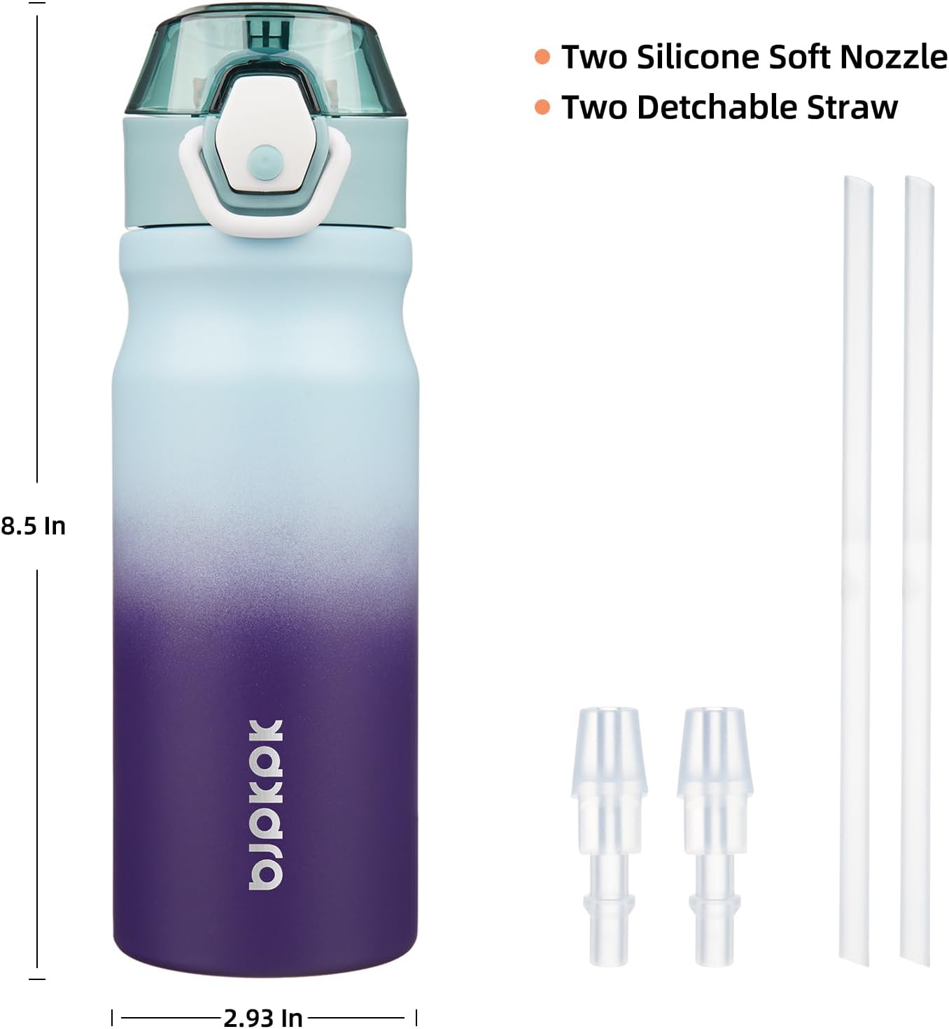 BJPKPK 18oz Insulated Water Bottle with Straw Stainless Steel Double Wall Water Bottles BPA Free Leak Proof Thermal Flask with Lockable Flip Lid and Soft Silicone Spout,Ocean Dream