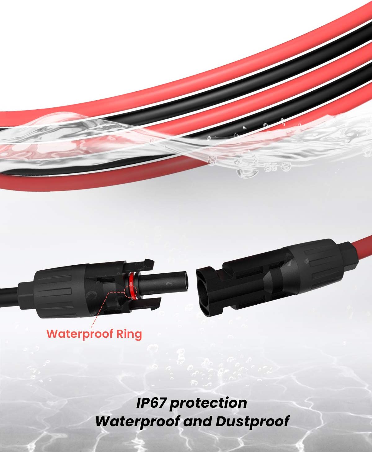 BougeRV 40 Feet 10AWG Solar Extension Cable with Female and Male Connector with Extra Pair of Connectors Solar Panel Adaptor Kit Tool (40FT Red + 40FT Black)