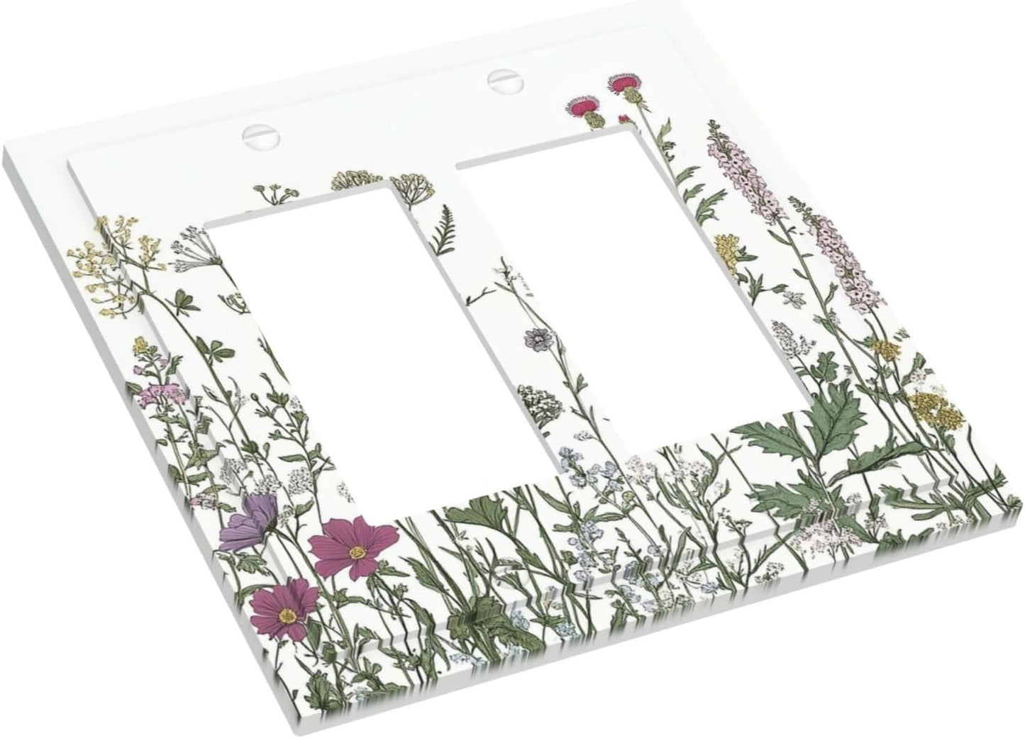 Vintage Herbs Wildflowers Plant Floral Decorative Outlet Covers 2 Gang Double Gfci Rocker Electrical Wall Panels Light Switch Cover Plate For Bed Room Home Decor