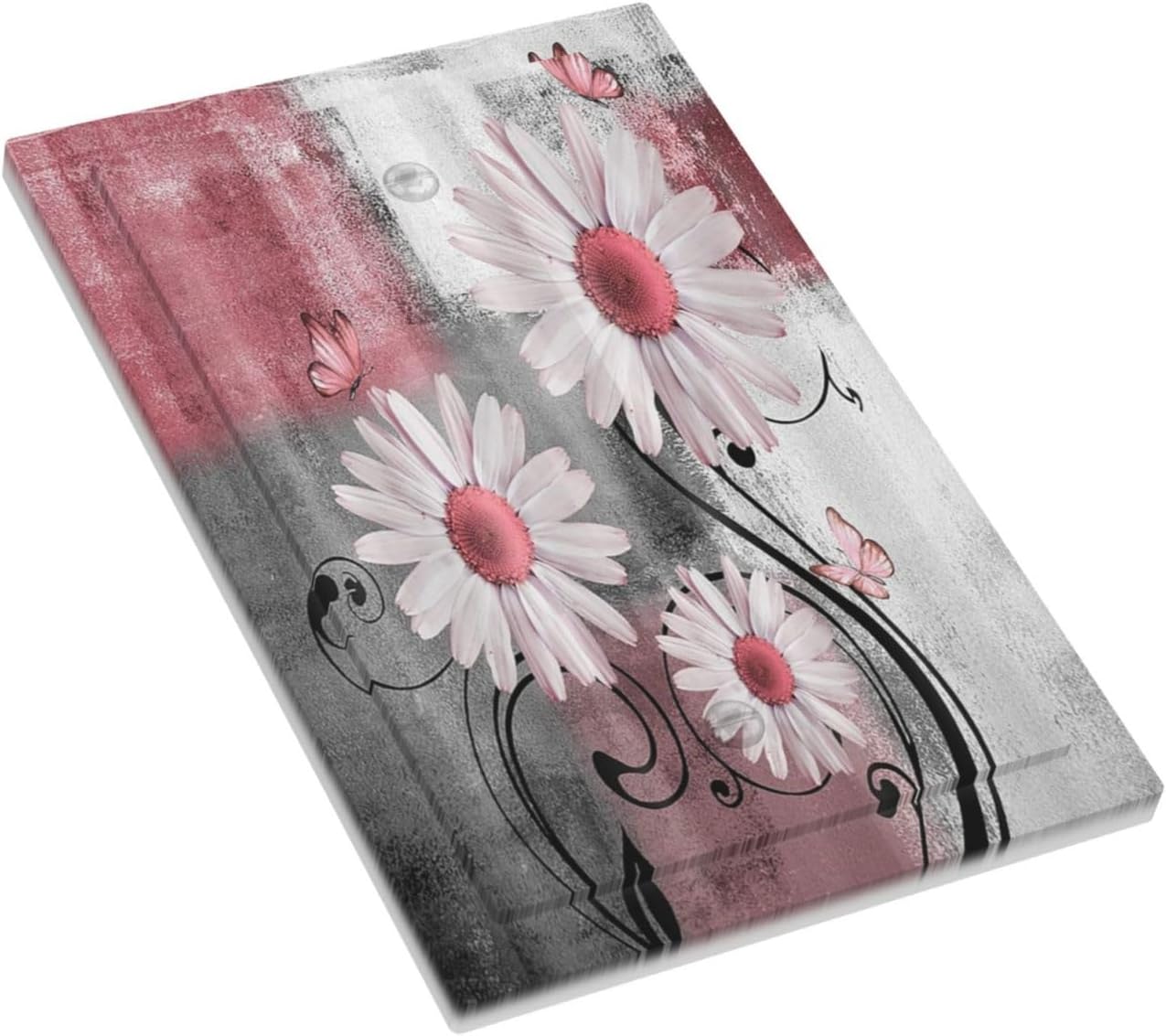 Light Switch Cover Plate Pink Floral Rustic Daisy Flower And Butterfly 1 Gang No Device Blank Electrical Wall Plates Faceplate Decorative Switch Plate for Farmhouse Cabin Decor