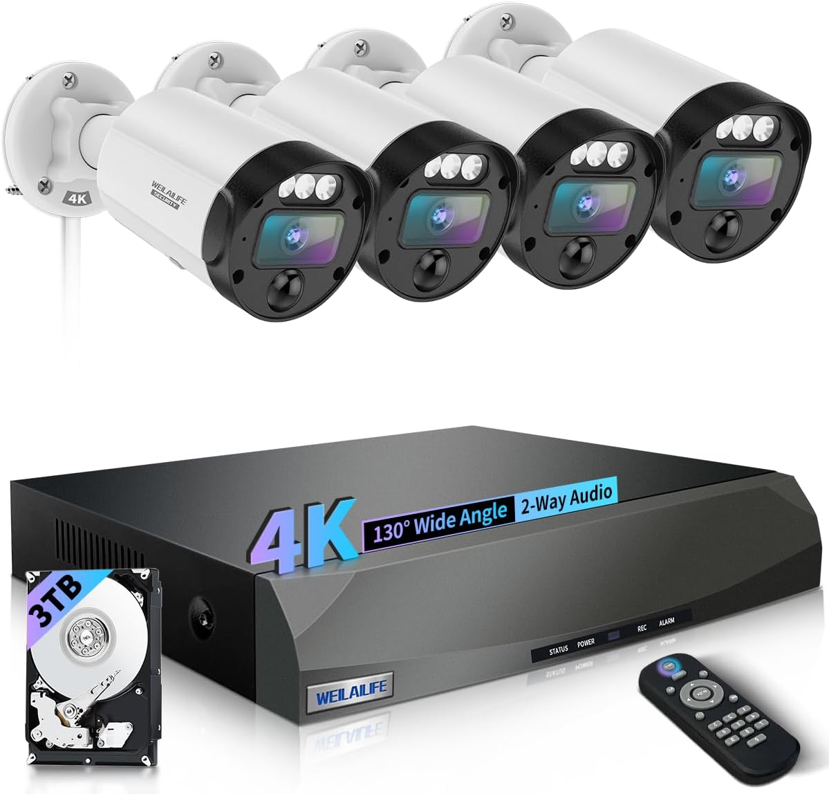 【130° Ultra Wide-Angle & 90 Days Storage】 Outdoor Wired Security Camera System, Wired Home Security Camera System, Home Video Surveillance System