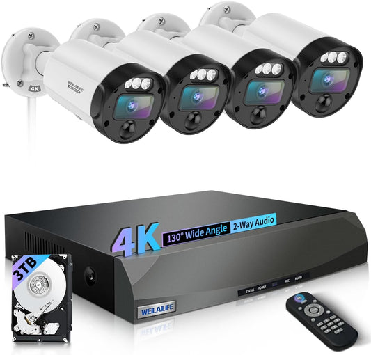 【130° Ultra Wide-Angle & 90 Days Storage】 Outdoor Wired Security Camera System, Wired Home Security Camera System, Home Video Surveillance System