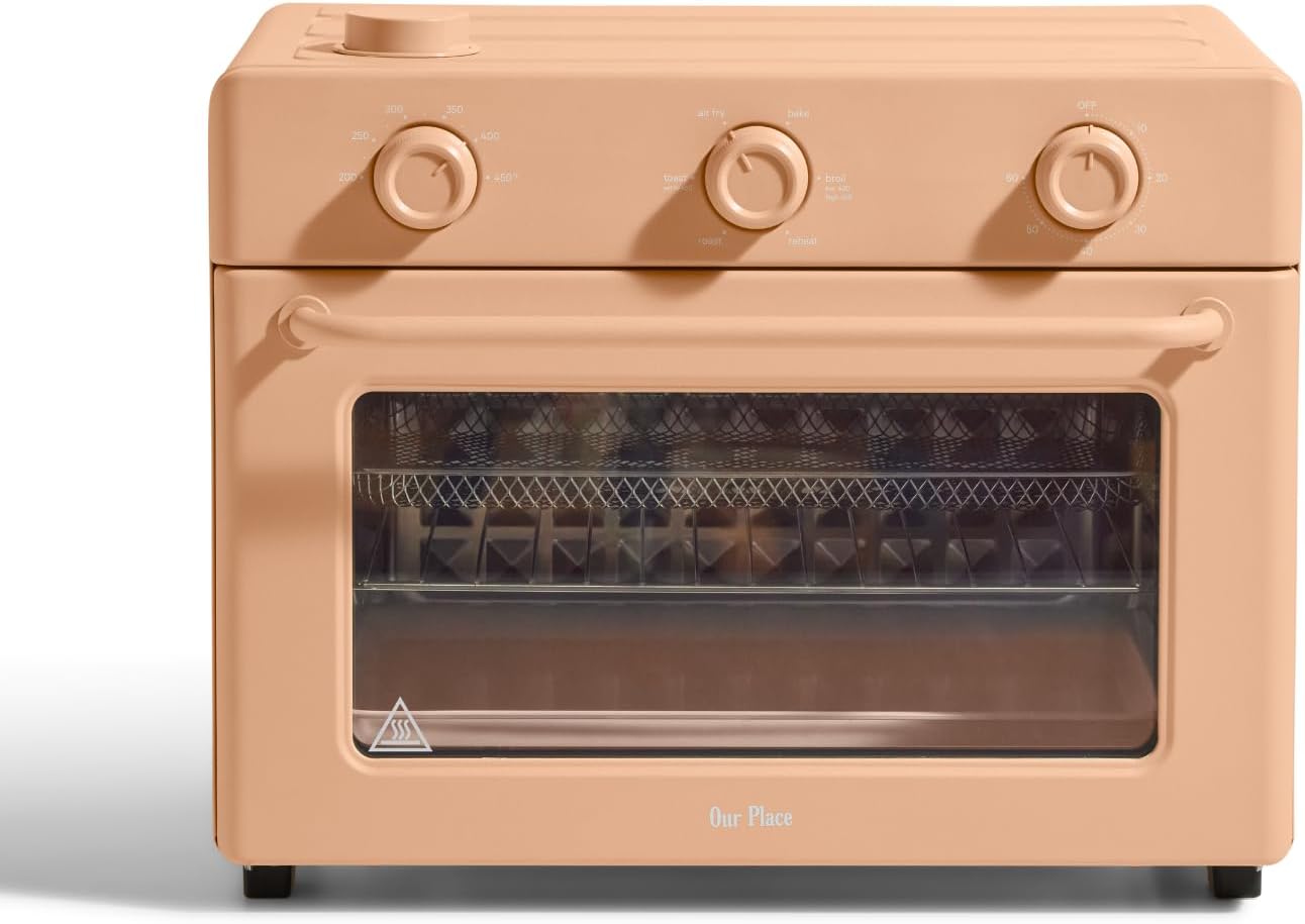 OurPlace Our Place Large Wonder Oven | 6-in-1 Stainless Steel Air Fryer Toaster Oven Combo with Basket, Rack, Pan & Tray | 3-Rack, 32 QT, Large Capacity - Toast, Roast, Bake, Reheat, Broil & Steam | Spice