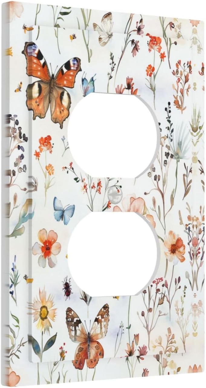 Outlet Covers Butterfly Floral Boho Multicolor Flower Leave 1 Gang Duplex Light Switch Cover Decorative Switch Plates Electrical Receptacle Faceplate Wall Plate for Bed Room Decor