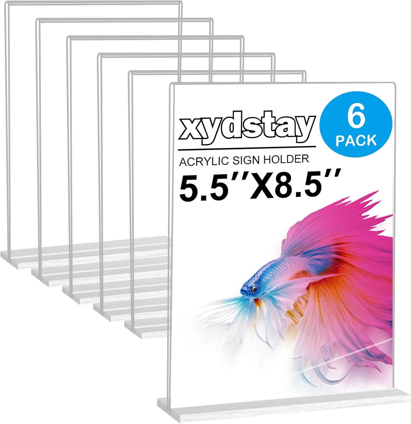 6pack Acrylic Sign Holder 5.5 X 8.5, Vertical T Shape Clear Plastic Menu Holder, Unbreakable Table Sign for Restaurant, Office, School, Store and Home Use