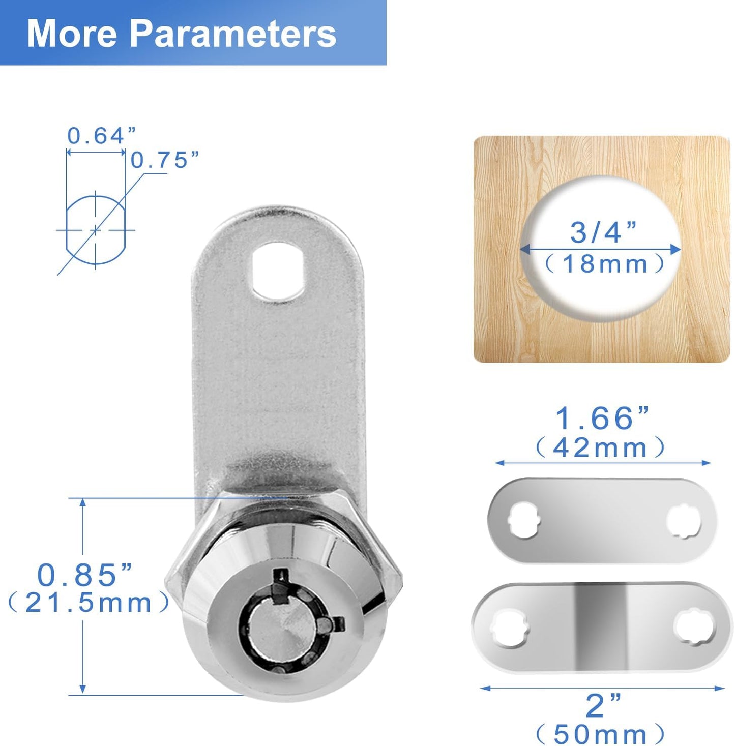 Cam RV Storage Locks Keyed Alike, 1-1/2" Fits 1-1/4" Max Door Thickness, Compartment Locks for Camper Trailer Cabinet With Keys (2 Pack)