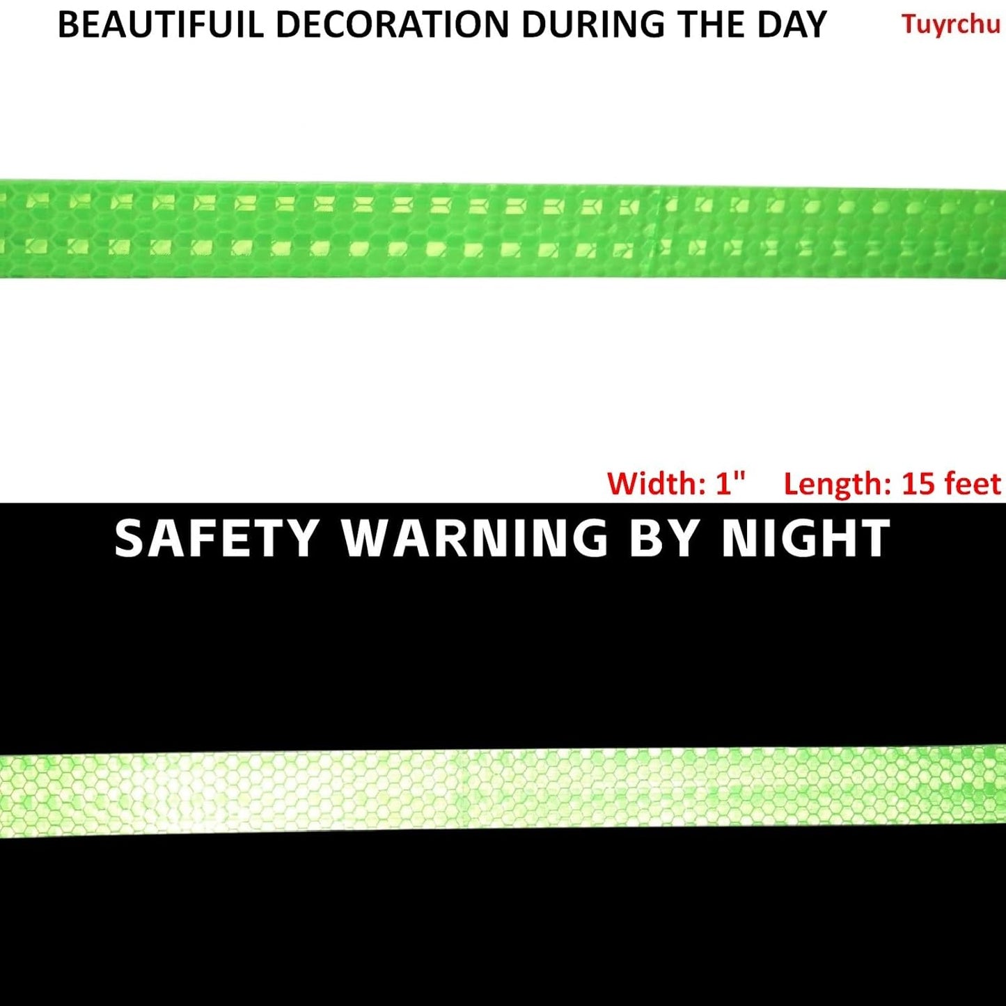 Green Reflective Tape Outdoor Waterproof 1 inch, High Visibility Warning Industrial Marking Tape, Safety Stickers (15 feet)