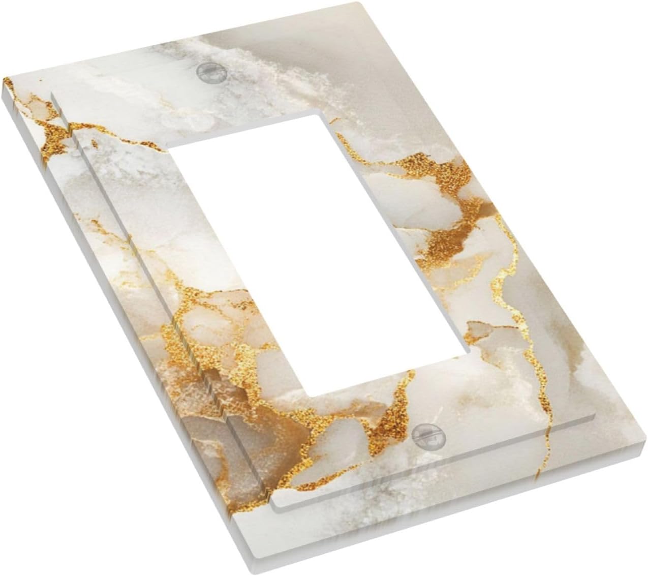 Gold Marble Crack Simple Abstract Print Decorative Outlet Covers 1 Gang Single Rocker Light Switch Cover Plate Wall Plates GFCI Faceplate for Bathroom Kitchen Home Decor