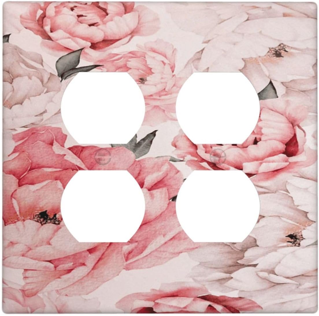 Decorative Outlet Covers Ink Pink Peony Flower Rustic Floral 2 Gang Wall Plate Double Duplex Light Switch Cover Switch Plate Covers Faceplate for Home Bedroom Decor