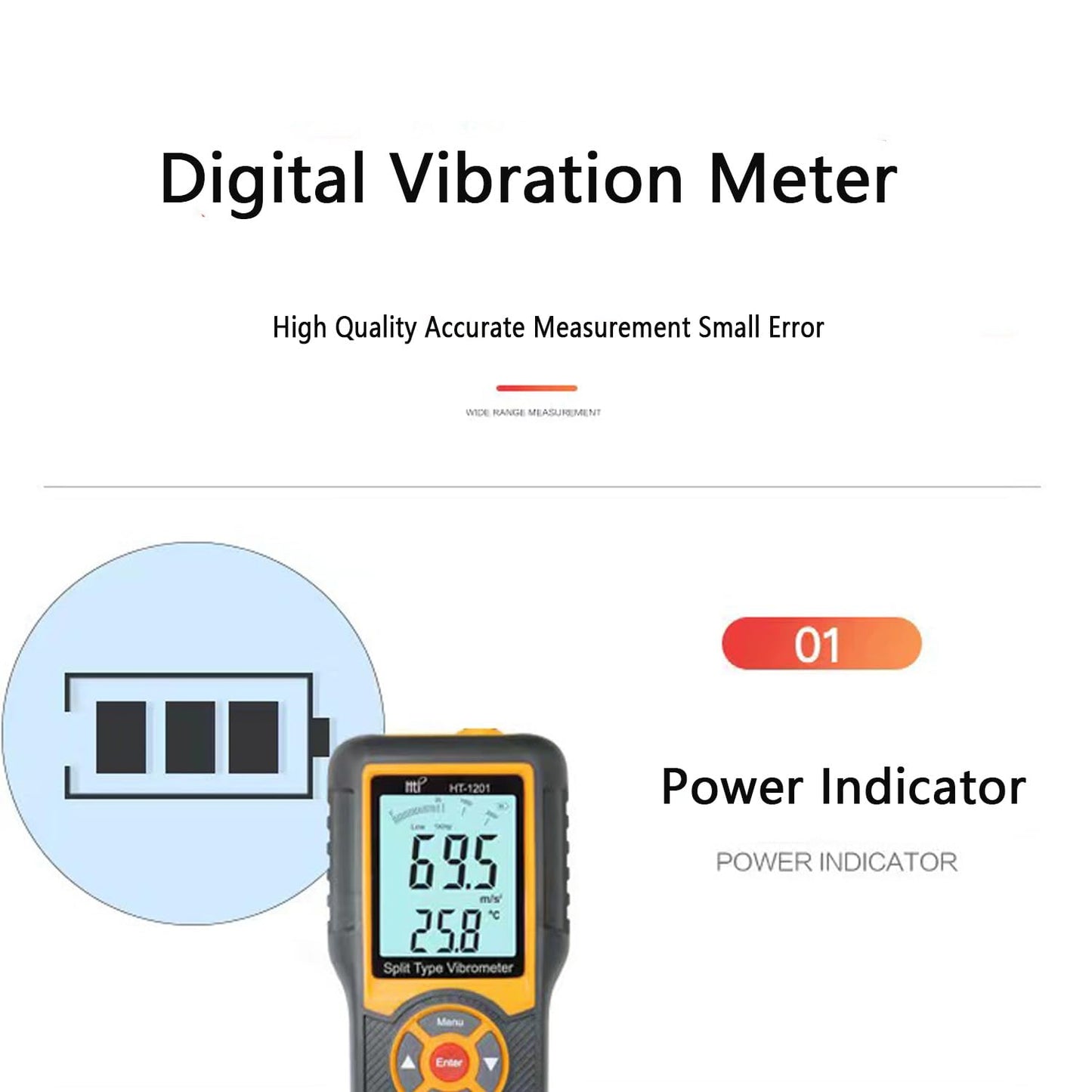 Vibration Meter,Vibrometer Split Probe Vibration Tester, Digital Vibration Analyzer Mechanical Vibration Meters Vibration Sensor Measure Acceleration, Velocity and Displacement