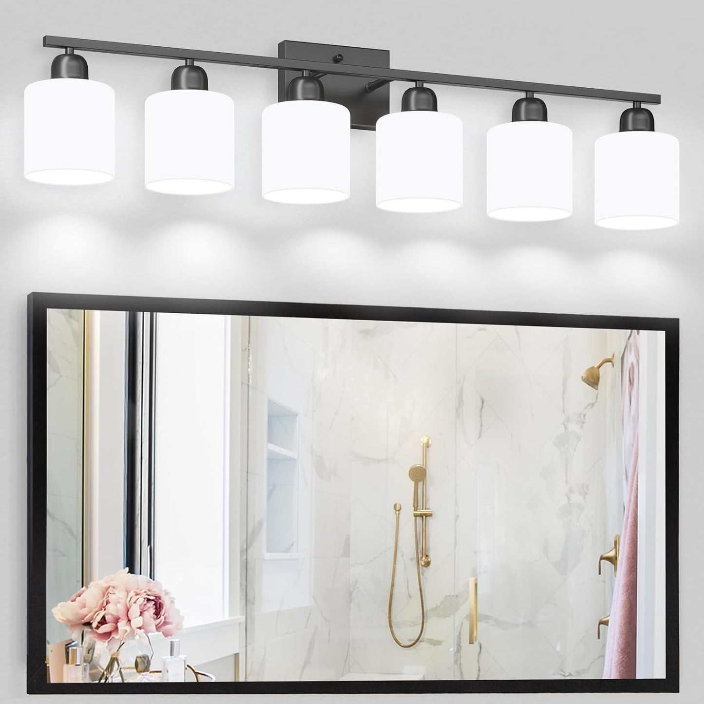 6-Light Black Vanity Lights for Bathroom, Modern Bathroom Vanity Lighting Fixtures Over Mirror, Bathroom Light Fixtures for Bathroom Mirror, Living Room, Hallway, Vanity Table, E26 Base