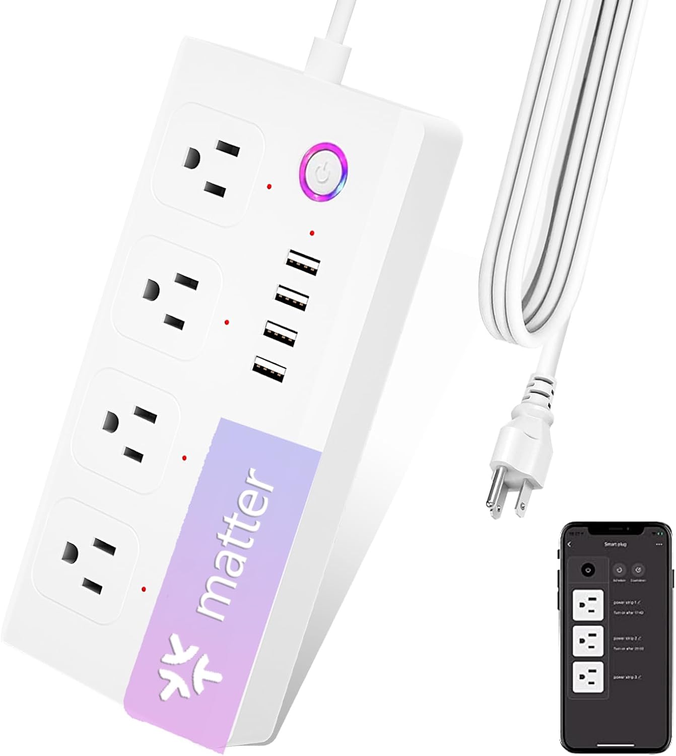 UseeLink Matter Smart Power Strip, Surge Protector,Support Apple HomeKit, Alexa, Google Home with Schedule Timer, App & Voice Control,5 Ft Extension Cord with 4 Smart Outlets and 4 USB Ports