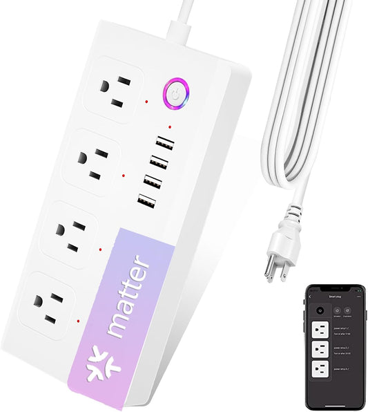 UseeLink Matter Smart Power Strip, Surge Protector,Support Apple HomeKit, Alexa, Google Home with Schedule Timer, App & Voice Control,5 Ft Extension Cord with 4 Smart Outlets and 4 USB Ports