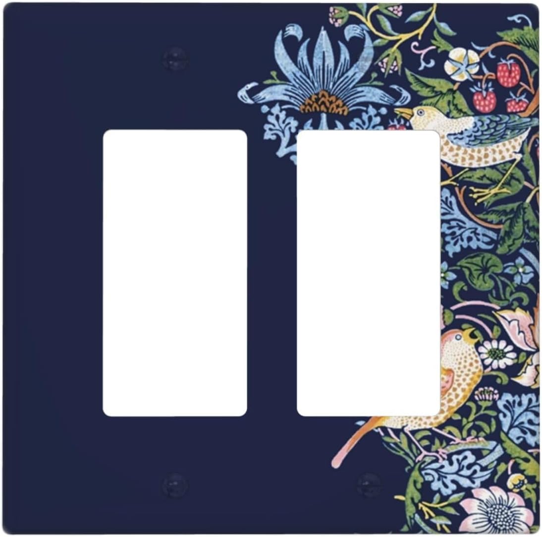 Decorative Outlet Covers Vintage Blue Morris Strawberry Thief Bird Flower 2 Gang Wall Plate Double Rocker Two Switch Wall Cover Plate Jumbo Dual GFCI Faceplate