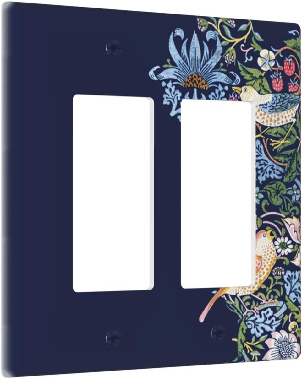 Decorative Outlet Covers Vintage Blue Morris Strawberry Thief Bird Flower 2 Gang Wall Plate Double Rocker Two Switch Wall Cover Plate Jumbo Dual GFCI Faceplate