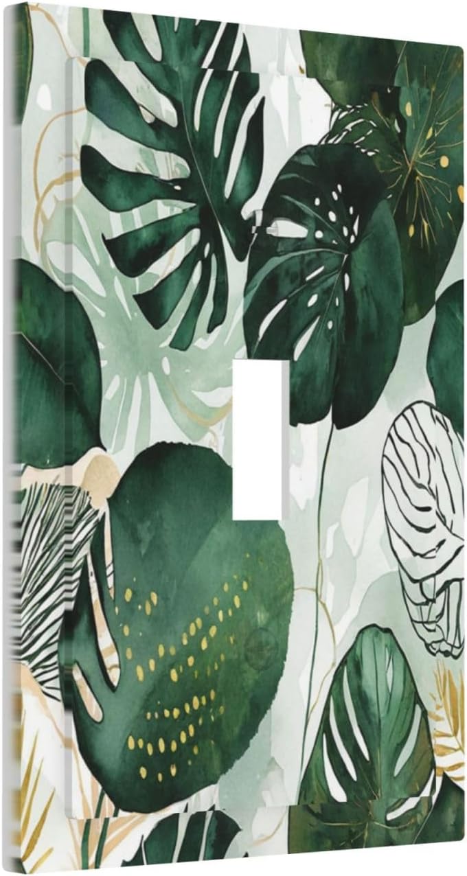 Decorative Light Switch Cover Boho Tropical Leaves 1 Gang Single Toggle Device Electrical Faceplate Switchplates Decorator Outlet Wall Plate for Bedroom Bathroom Decor