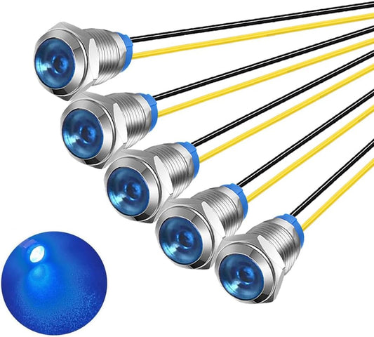 5pcs 10mm LED Metal Indicator Light 110V-220VAC Waterproof Signal Lamp (Blue)