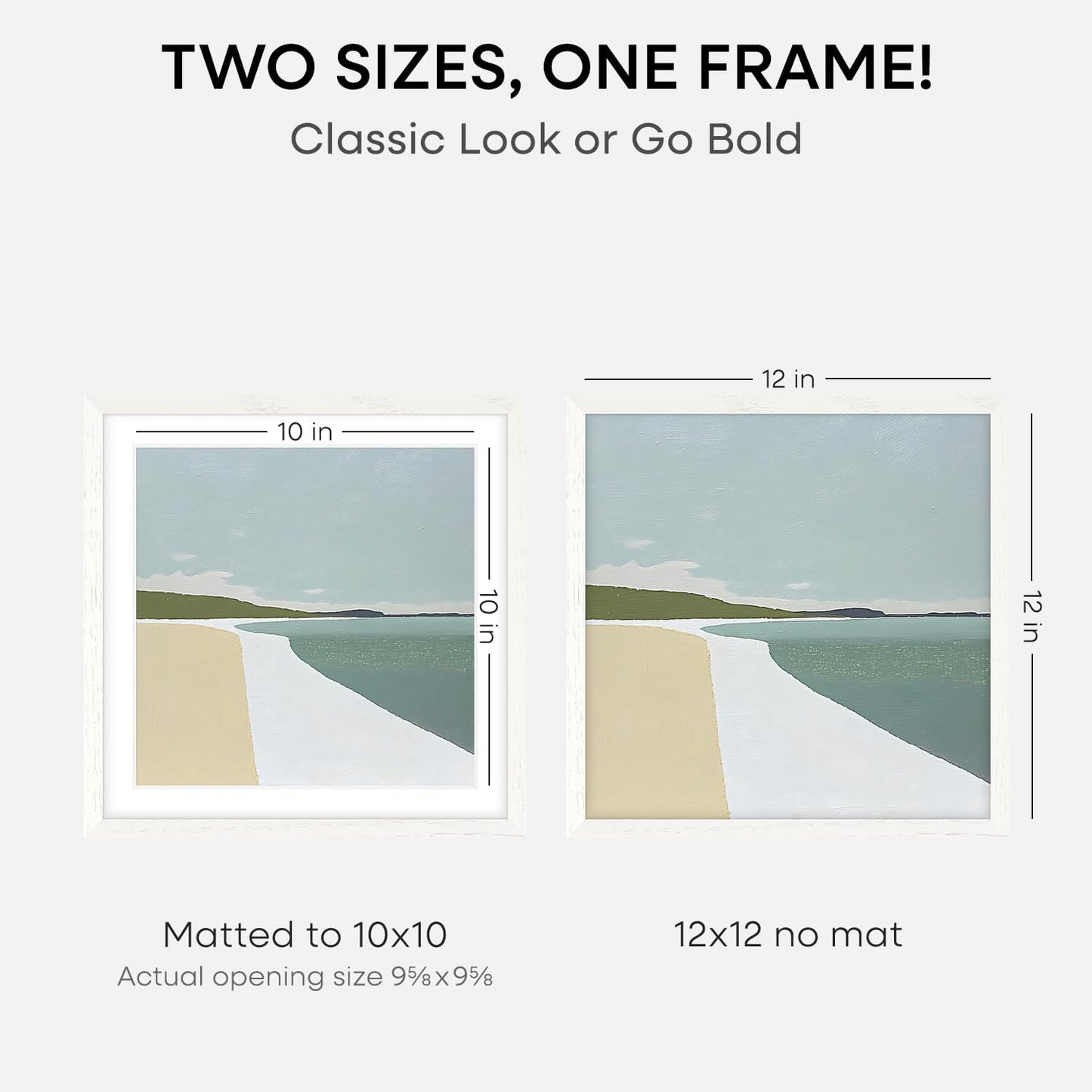 Homeforia 12x12 White Frame Wood, High End Oak 12 x 12 Square Picture Frames with Mat 10 by 10 inches Photo, 12by12 White Wooden Poster Frames Matted to 10x10 Print, Tempered Glass, Wall Kit, Set of 1