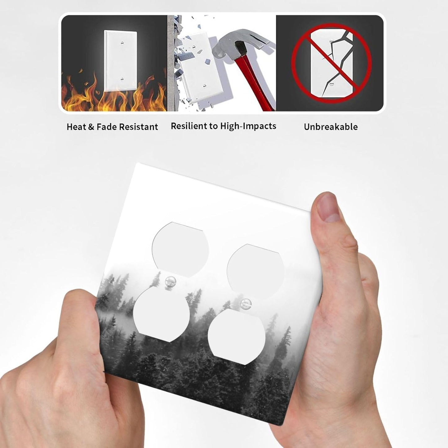 Outlet Covers Fores Black White Landscape Misty Woods 2 Gang Double Duplex Decorative Light Switch Covers Electrical Wallplates Socket Faceplate For Farmhouse Cabin Decor