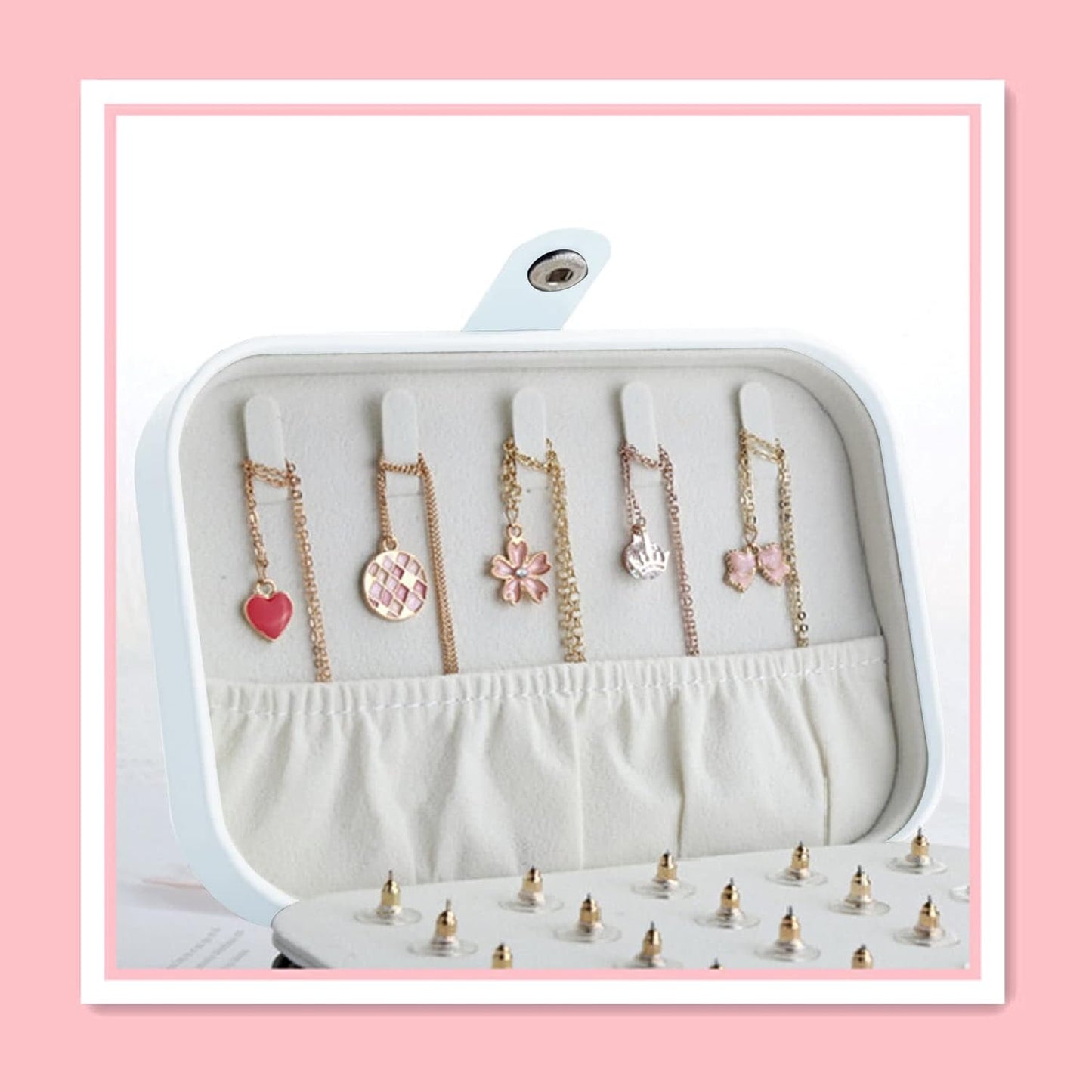 Jewelry Travel Case, Large Capacity Leather Jewelry Box, Multifunctional Travel Jewelry Organizer with 5 Necklace Hooks, 20 Earring Slots, 12 Ring Grooves, for Earrings Rings Brace