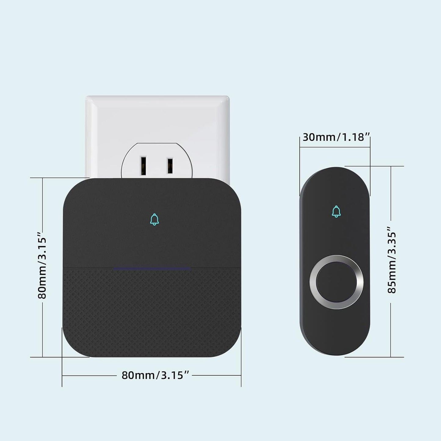 AIDA Lighted Wireless Doorbell, Home Waterproof Doorbell 1,000ft Range, 5 Volume Levels with 58 Doorbell Chimes & LED Flash (Black, Doorbell with 2 transmitters & 2 Receivers)