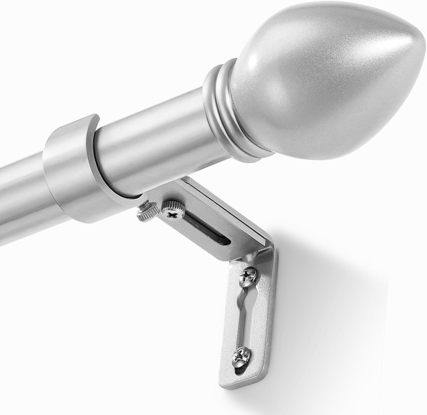Curtain Rods for Windows 16 to 48 inches, Curtain Rod Max Adjustable Length to 60 in, Drapery Rod 1 inch Diameter with Modern Knobs Finials (Satin Silver, 16" to 48" - Set of 1)