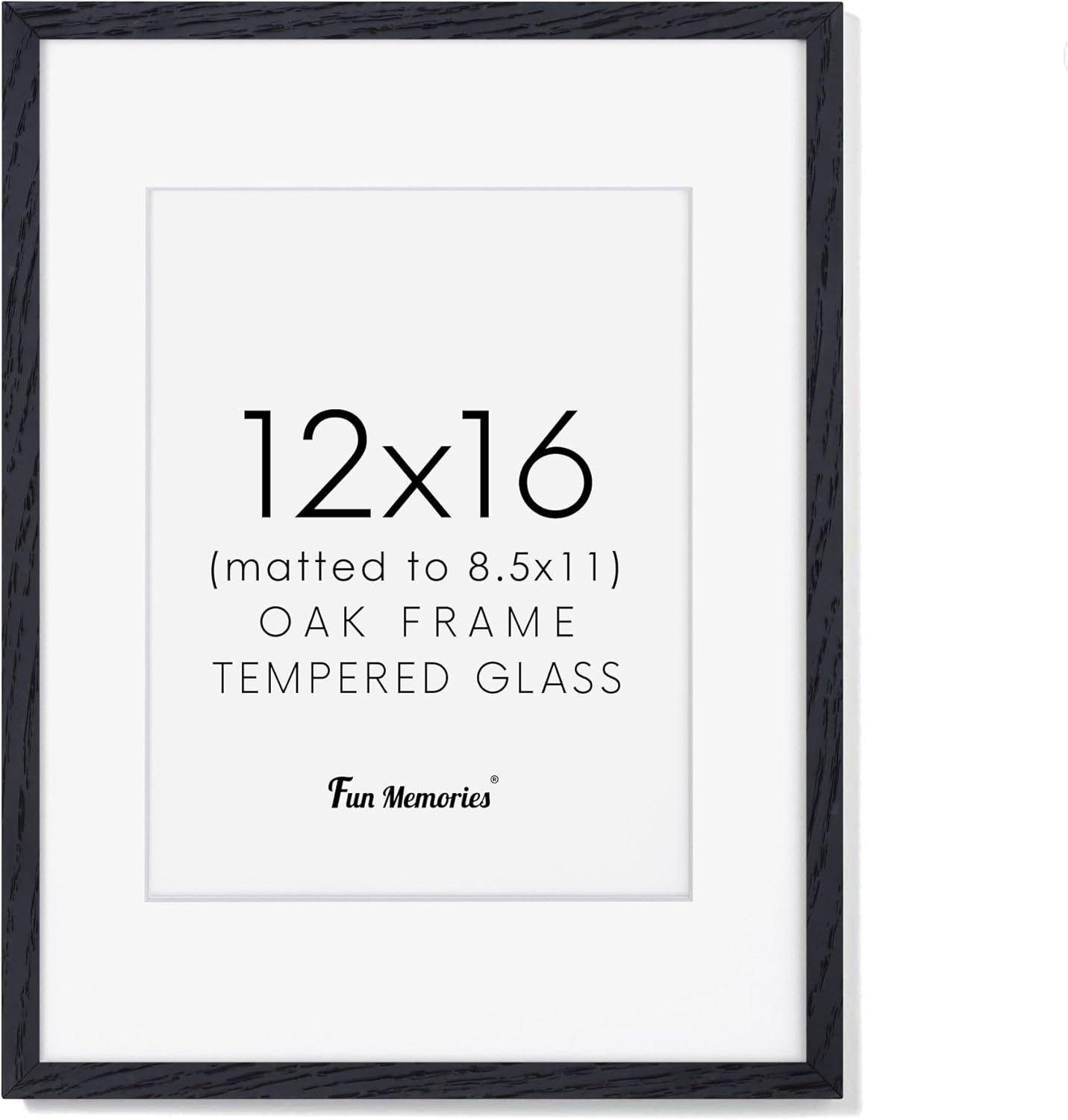 Black Picture Frame 12x16, Oak Wood 12"x16" Photo Frame for Wall, 12x16 Frame with Mat for 8.5x11, 12 x 16 Poster Frames - Tempered Glass (Black, 1 Pack)