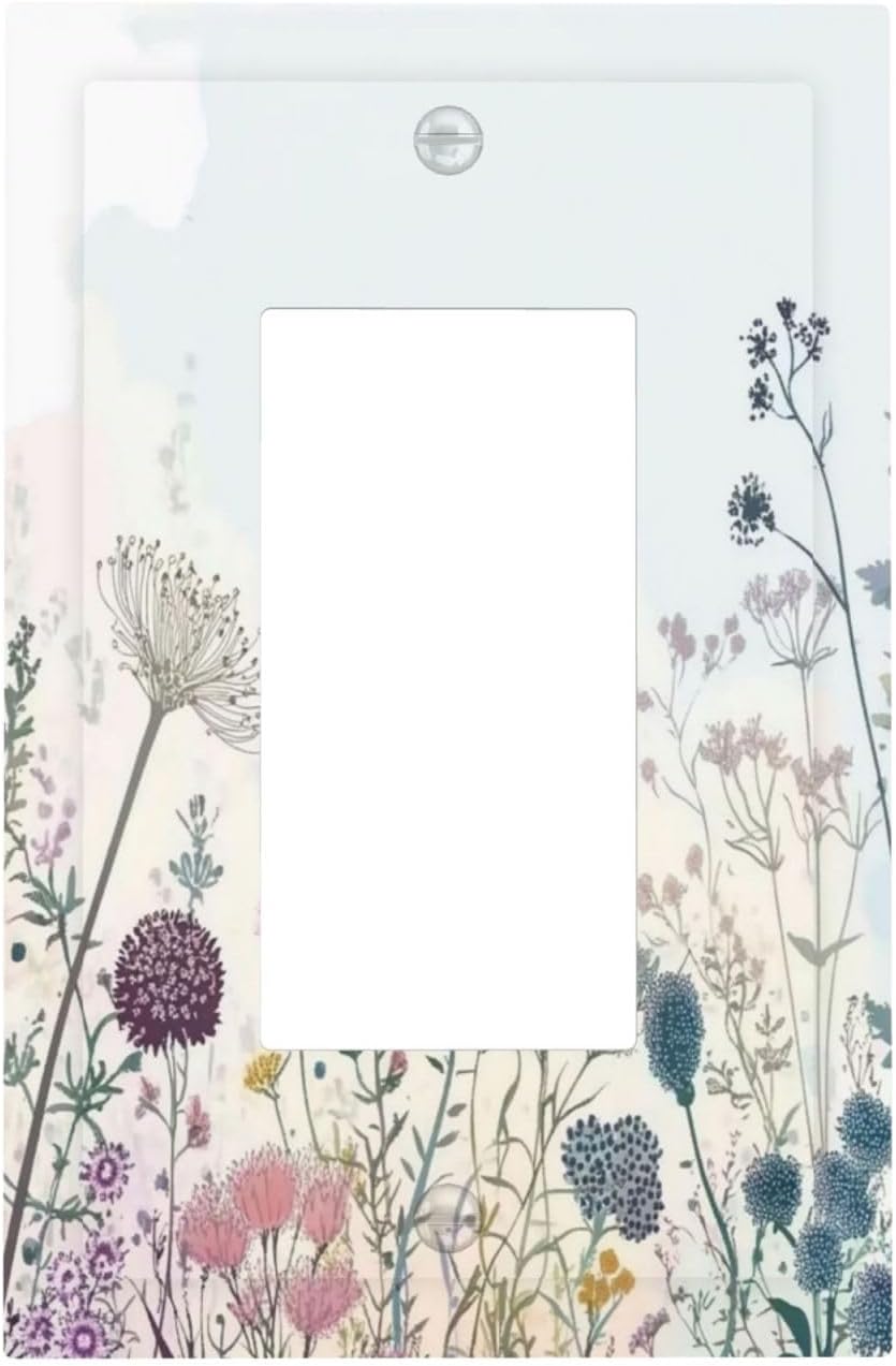 Colorful Wildflower Watercolor Dandelion Floral Decorative Outlet Covers 1 Gang Single Rocker Light Switch Cover Plate Wall Plates Gfci Faceplate For Cabin Home Decor