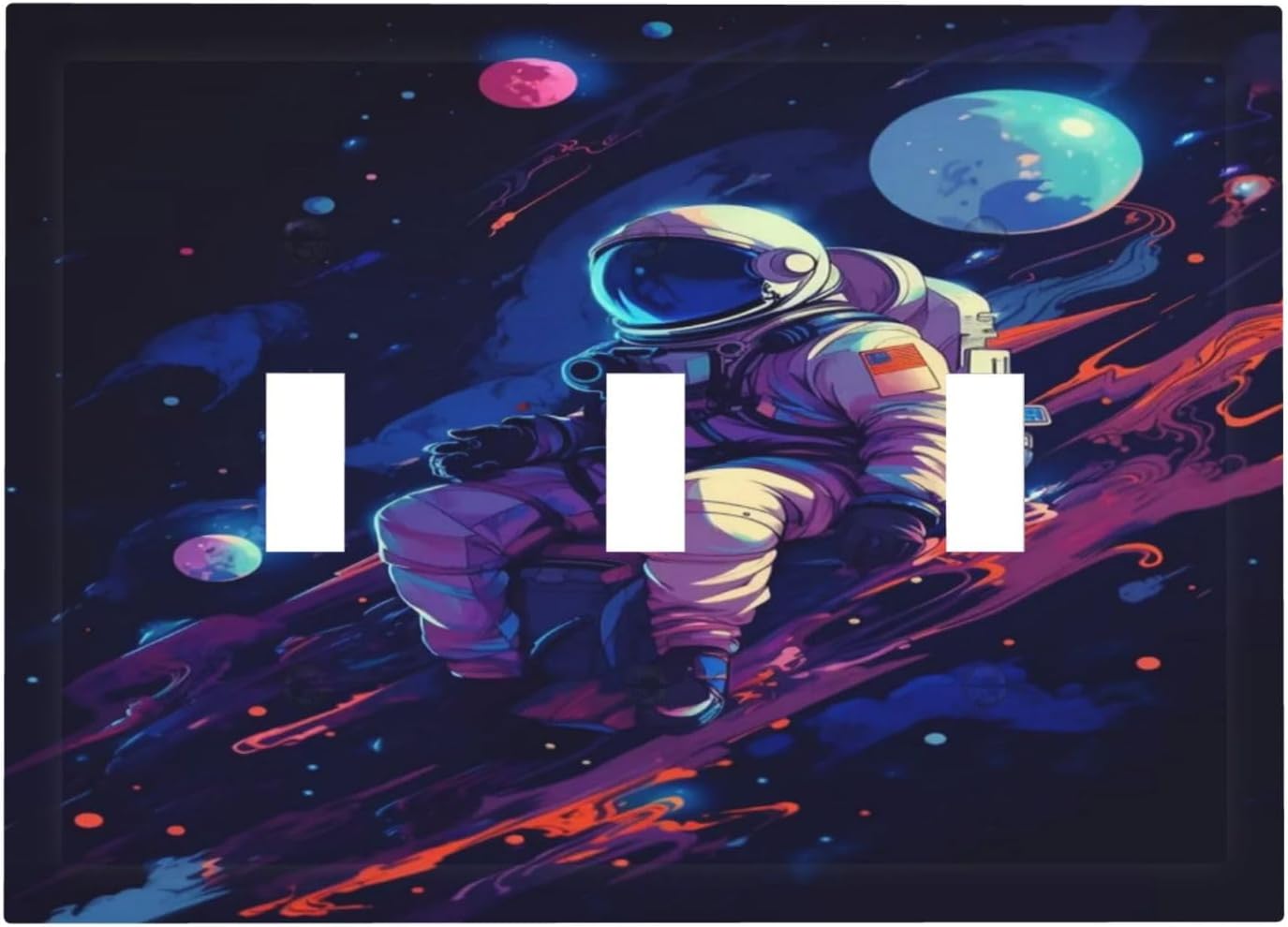 Decorative Light Switch Cover Plate Purple Space Astronaut Planet 3 Gang Wall Plate Oversized Triple Toggle Switch Cover Plate Jumbo Electrical Face Plate for Bedroom Home Decor