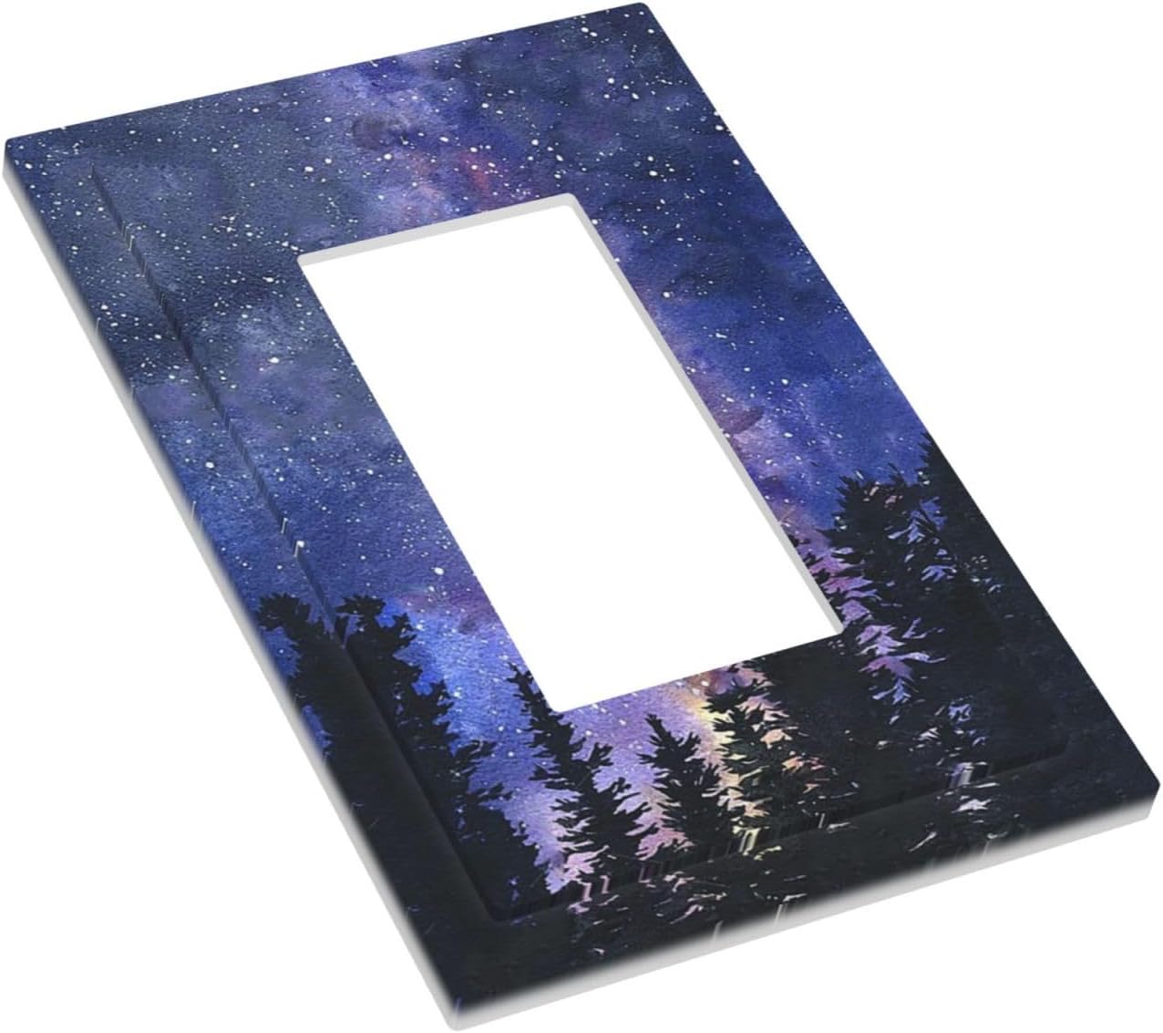 Decorative Outlet Covers Dream Milky Way Starry Forest Pine Watercolor Painting 1 Gang Single Rocker Light Switch Cover Plate Wall Plates GFCI Faceplate for Bedroom Home Decor