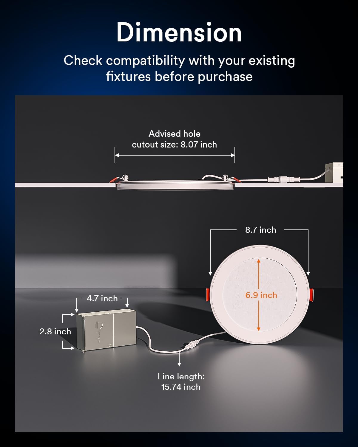 Lumary RGBAI Smart Recessed Lighting 8 Inch with Gradient Accent Light and Night Ring, 18W 1400LM Smart Can-Killer Downlight, Compatible with Alexa/Google Assistant/Siri, 1PCS