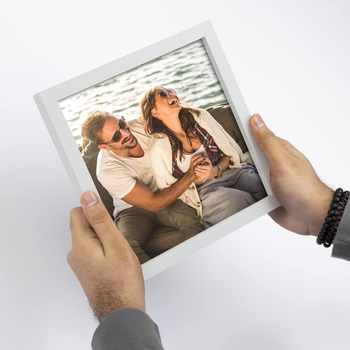 Renditions Gallery Set of 9, 11X14 Custom Photo Prints with Real Wood Picture Frames. Create Personalized Photos with Peel & Stick Photo Frames. White Frame