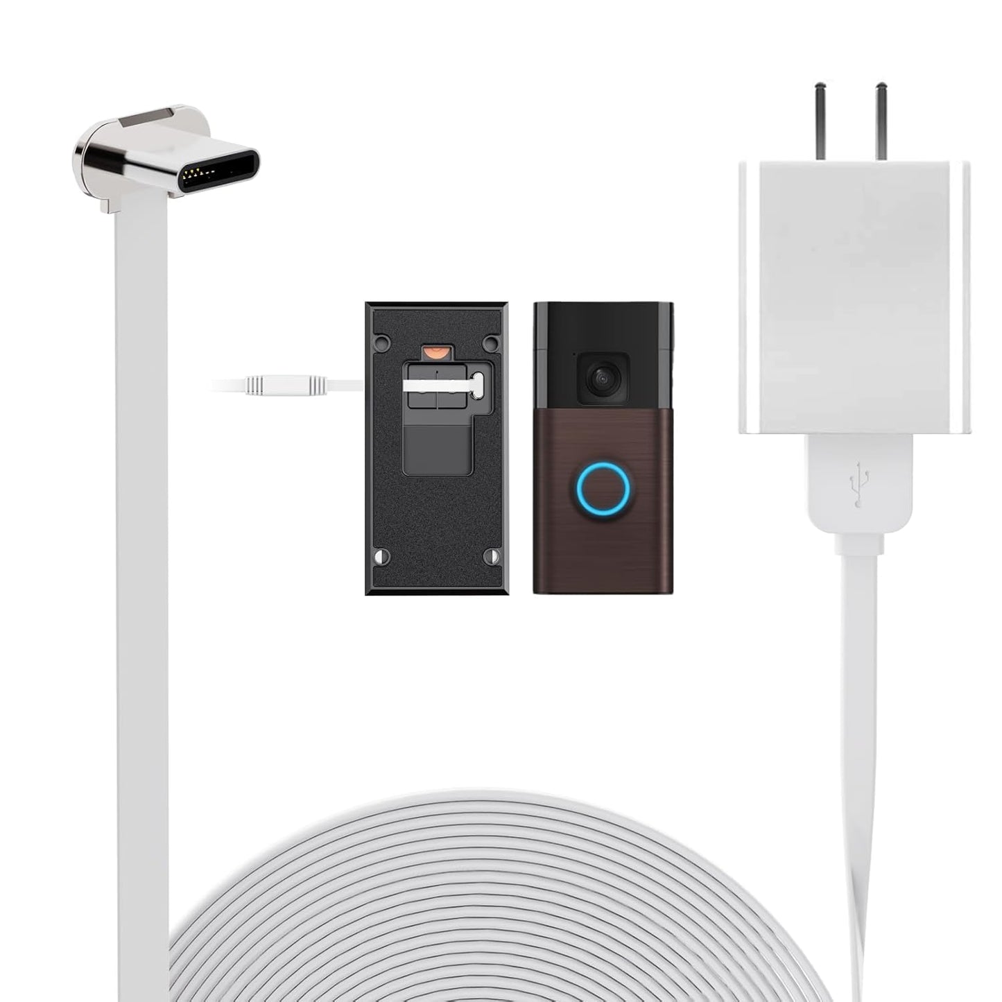 Charging Cable for Ring Battery Doorbell(2024 Release), Super Thin Bent Type-C Cable for No Drill Doorbell, 25Ft Doorbell Charging Cable Sustainable Power Supply
