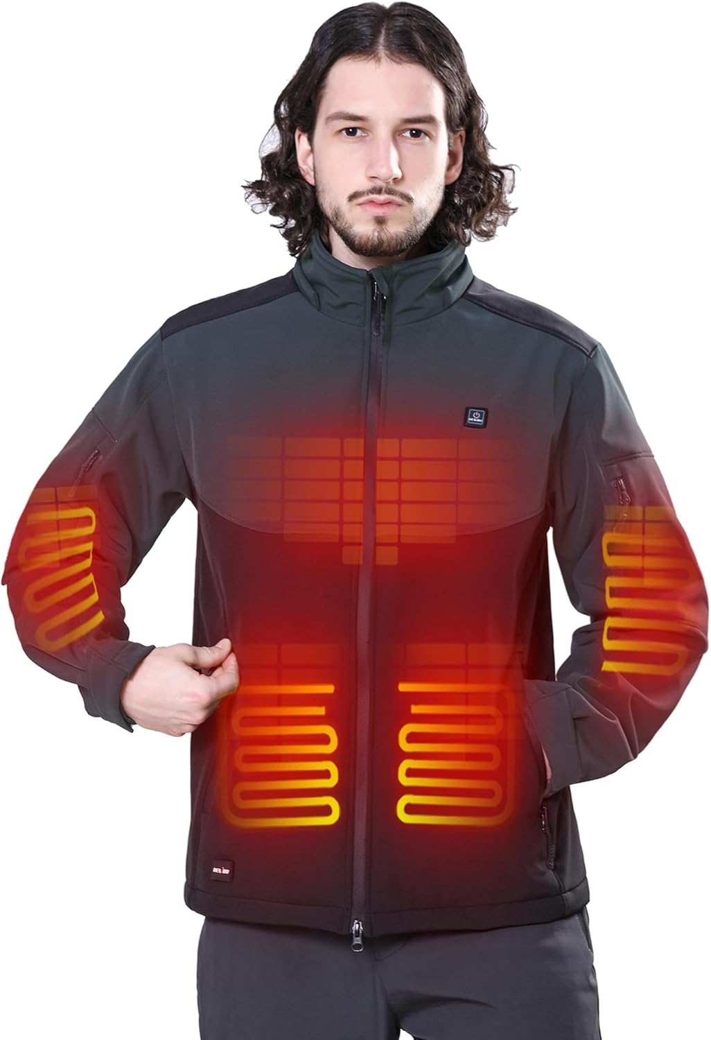 DEWBU Soft Shell Heated Jacket for Men with 12V Battery Pack and Detachable Hood Outdoor Electric Heating Coat