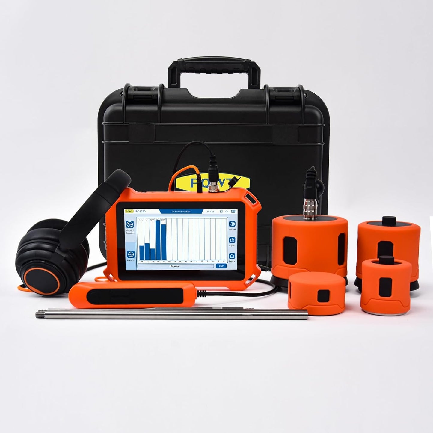 PQWT Underground Water Leak Detectors for Home and Outdoor PQ125D Wall Pipe Water Leakage Detection with Touchscreen Earphone and Carrying Case Multi Sensor Acoustic Pipeline Sound Intensifier