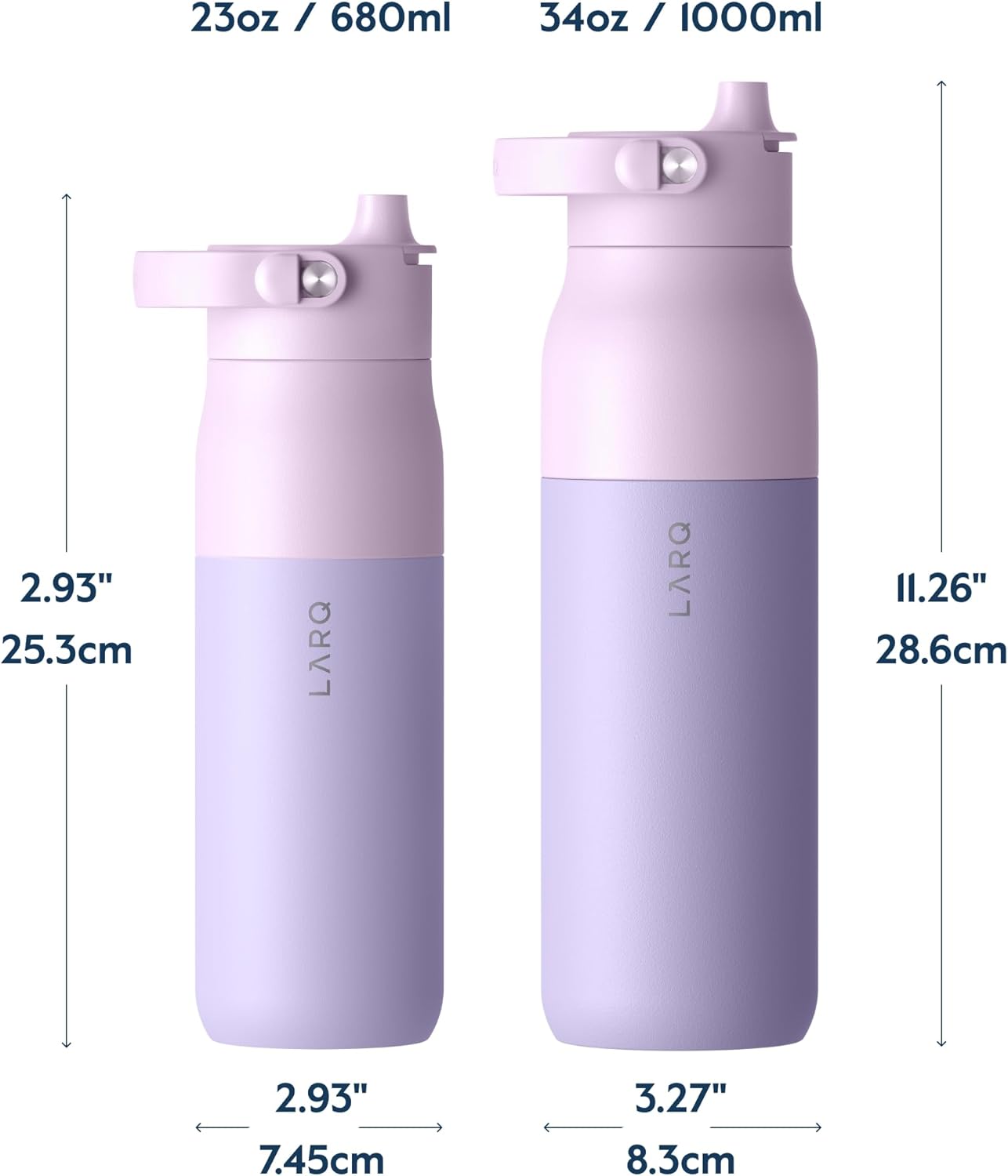 LARQ Bottle Swig Top 23oz - Insulated Stainless Steel Water Bottle With Built-In Silicone Handle | BPA Free | Reusable Water Bottle for Sports, Gym, and Travel, Luberon Lavender