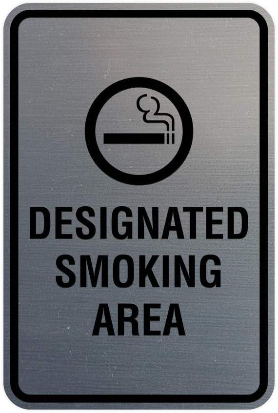 Signs ByLITA Portrait Round Designated Smoking Area Sign with Adhesive Tape, Mounts On Any Surface, Weather Resistant, Indoor/Outdoor Use (Brushed Silver) - Large